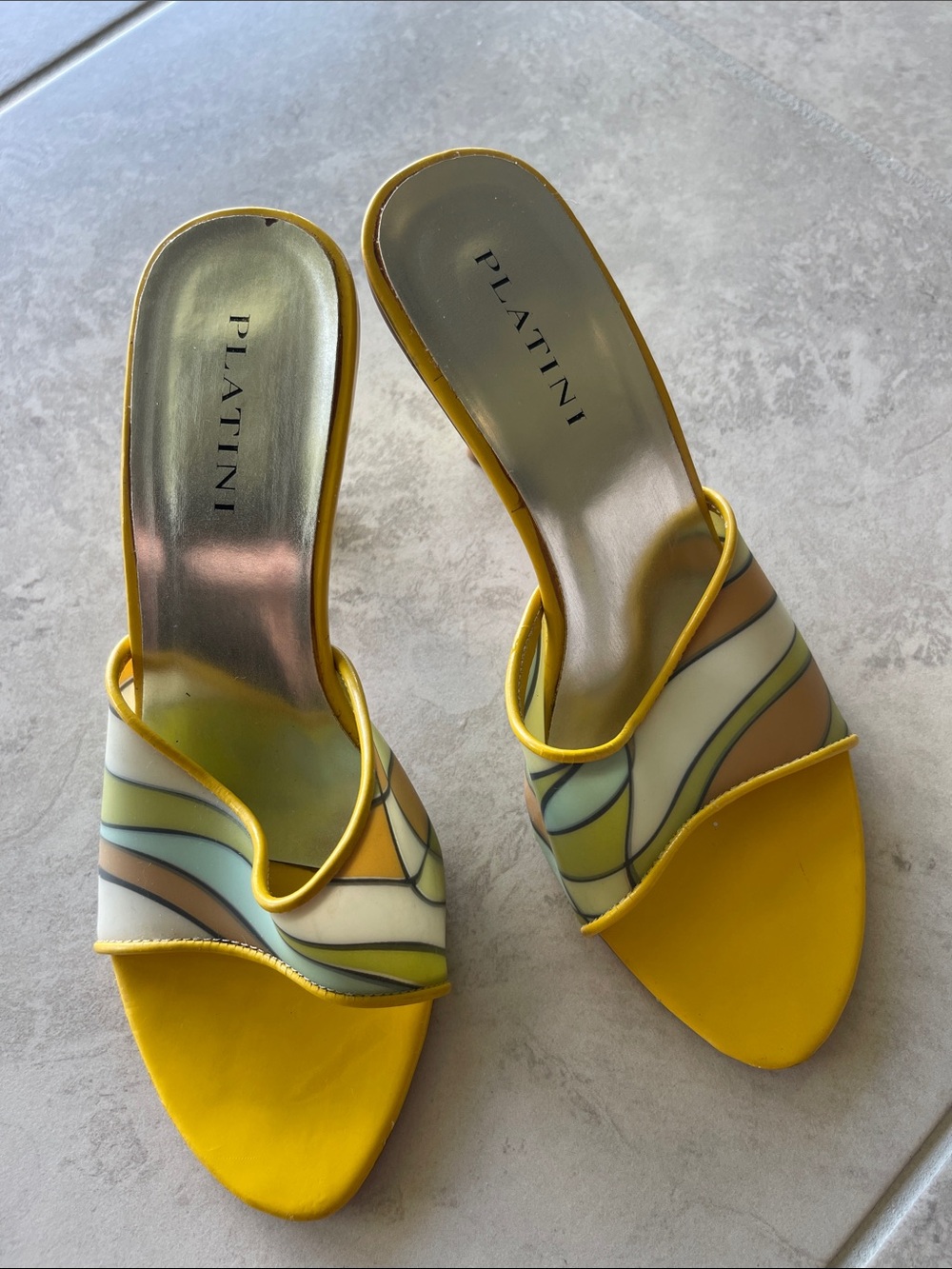 Platini Yellow Patterned Slide Mules